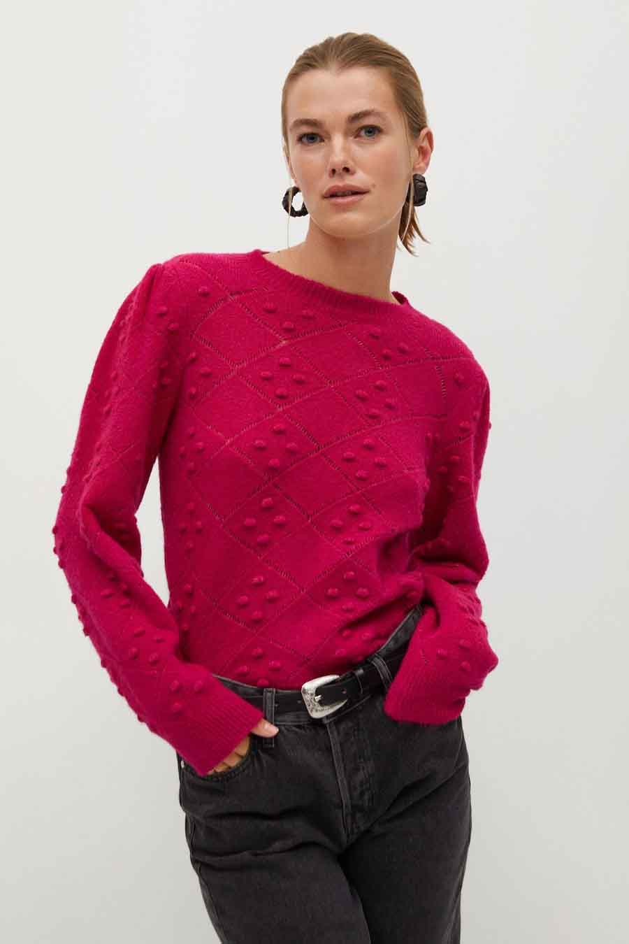 Pull col rond Rose MANGO 77007666 MNG 20 88 BRIGHT PINK POINTCARRE